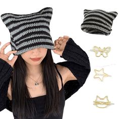 PRICES MAY VARY. Material: Crochet beanie y2k hat is made of 80% soft quality acrylic. Skin friendly comfortable wear Size:Cat beanie one size,widely fit for women and men. Good elasticity makes it accommodated any head size. Beanies y2k:striped beanie, cat ears on top, attach fluffy fluffy scarf, give you a cute cat image, have a face thinning effect, beanie with ears,make it very kawaii! Style:Y2k beanie cat hat women winter hats,mea culpa beanie,cat ear beanie. Y2k accessories. Easy for carry Cat Beanie Hat Pattern, Cat Beanie Hat Tutorial, Caitibugzz Hat, Cute Head Bands, Shin Hat Nana Crochet, Cat Winter Hat Crochet, Cat Ears Beanie Crochet, Cute Crochet Cat Ears Hat For Winter, Cat Beanie Crochet Outfit