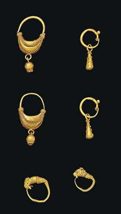 SIX GREEK GOLD EARRINGS HELLENISTIC PERIOD, CIRCA 4TH-3RD CENTURY B.C. Etruscan Jewelry, Hellenistic Period