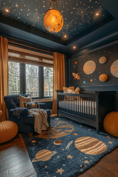 50 Whimsical Baby Boy Nursery Designs for Magical Playtimes Boy Nursery Design, Planets And Stars, Space Themed Nursery, Toddler Boys Room