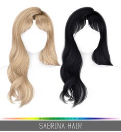 two wigs with long hair are shown in three different colors and styles, one is blonde