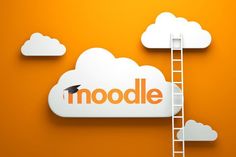 a ladder leading to a cloud with the word moodle on it and a graduation cap