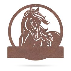 a horse is shown in the center of this metal name sign, which reads custom name ranch