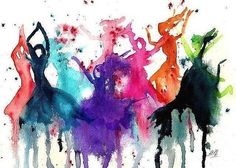 watercolor painting of dancers in different colors