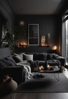 a living room filled with furniture and candles