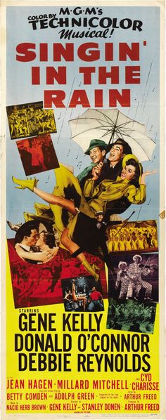 a movie poster for singin'in the rain