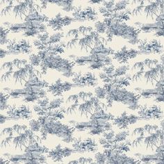 a blue and white wallpaper with trees on it