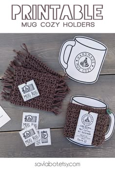 the coffee mug cozyie has been made with crochet and is ready to be used