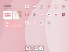 a pink and white calendar with icons on it