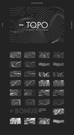 the topo logo is shown in black and white, as well as an image of waves