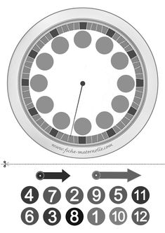 a drawing of a clock with numbers and arrows pointing in different directions to indicate the time