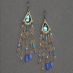 Lucky Brand Blue Beaded Chandelier Earring Blue Beaded Chain Dangle Earrings, Blue Bohemian Beaded Chain Earrings, Blue Beaded Chain Earrings For Party, Blue Beaded Teardrop Chandelier Earrings, Blue Beaded Chain Drop Earrings, Bohemian Blue Teardrop Chandelier Earrings, Blue Teardrop Bohemian Chandelier Earrings, Blue Bohemian Teardrop Chandelier Earrings, Elegant Blue Beaded Chain Earrings