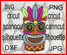 an image of a tiki mask with words written below it that spell out the word png cricut