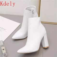 White High Heel Boots, Basic Boots, Chunky Heel Ankle Boots, High Ankle Boots, Heel Ankle Boots, Womens Shoes High Heels, Womens Ankle Boots, Spring Shoes, Winter Shoes