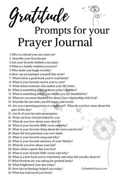 a prayer with the words, grateful for your prayer journal written in black and white