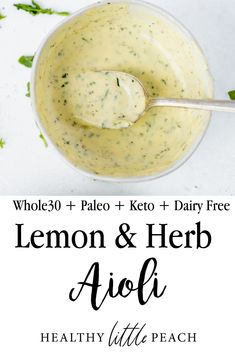 lemon and herb aioli with a spoon in it