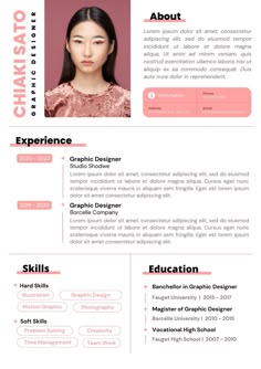 a professional resume template with pink accents and an orange border on the bottom right corner