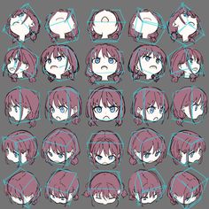 an anime character's head with different expressions