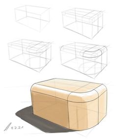 a drawing of a couch with four different angles and shapes to show how it's made