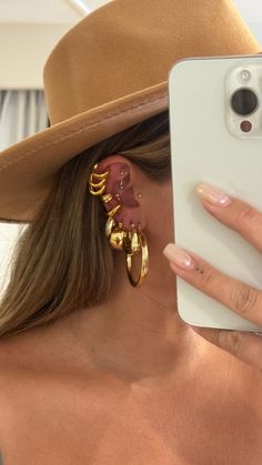 The Cabana Chunky Hoops – Jay Nicole Designs Chunky Gold Earrings Stack, Chunky Ear Piercings, Chunky Earring Stack, Chunky Gold Jewelry, Jewellery Photography Inspiration, Gold Drip, Chunky Gold Hoop Earrings, Cool Piercings, Wrist Jewelry