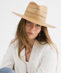 A modern approach to a classic fedora style, featuring delicate venting details + made of fine paper straw, intricately woven for an elevated yet effortless look. Elegant Wide Brim Toquilla Straw Fedora, Elegant Natural Panama Hat In Fedora Style, Summer Fedora With Short Brim For Everyday, Elegant Natural Panama Fedora Hat, Elegant Fedora With Curved Brim For Vacation, Elegant Natural Panama Hat With Curved Brim, Elegant Natural Fedora Hats, Elegant Toquilla Straw Fedora For Spring, Elegant Brimmed Natural Fedora