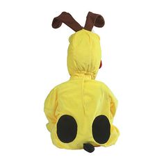 a person in a yellow pokemon costume with black eyes and ears on their head, wearing a pikachu hoodie