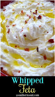 this is an image of whipped feta in a bowl with the title above it