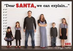 a family standing in front of a jail cell with the caption dear santa, we can explain