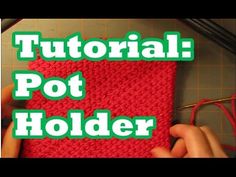 a hand holding a red crochet pot holder with the words,'how to knit