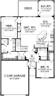 the first floor plan for a house with two car garages and an upstairs living area