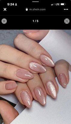 Nails For Guest At Wedding, Minimalist Nail Ideas Almond, Rose Gold Sns Nails, Glass Like Nails, Pale Pink Cat Eye Nails, Engagement Ring Nails Color, Birthday Nails For Capricorn, Nude Chrome Nails Coffin, Glass Cateye Nails