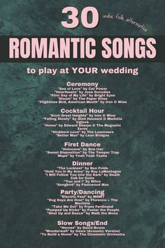 the poster for romantic songs to play at your wedding