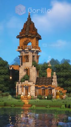 Survival Tower Base🏠 Minecraft House With Tower Ideas, Look Out Tower Minecraft, Cute Survival Minecraft Houses, Mc Tower Ideas, Towers Minecraft Ideas, Minecraft Building Tower, Mc Wizard Tower, Mc Tower Design, Medieval Minecraft Build Ideas