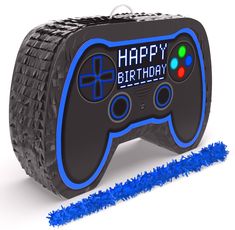 a video game controller with the words happy birthday written on it's front and side