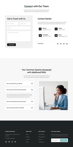 the landing page for a website with an image of a woman working on a computer