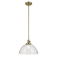 an antique brass pendant light with clear glass shade