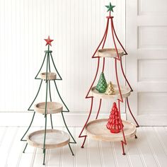 Set of Two Tiered Christmas Tree Display Stands Christmas Tree Display, Tree Display, Wood Shelving, Large Christmas Tree, Rustic Christmas Tree, Display Stands, For Your Party, Rustic Christmas, Holiday Celebration