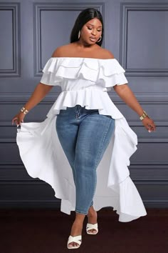 Plus Size Ruffle Dress, Dinner Banquet, Applique Blouse, Plus Size White, Evening Dress Fashion, Mini Dress Fashion, Ruffle Mini Dress, Natural Curves