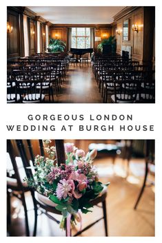 two photos with the words gorgeous london wedding at burgh house in front of them