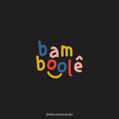 the logo for bam booe is shown in multicolored letters on a black background