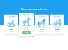 the pricing sheet for an app that is designed to look like a horse, and features different