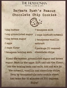 the recipe for babar bush's famous chocolate chip cookies