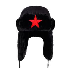 Red Star Black Plush Pentagram Trapper Hat Starphase Boys Winter Hats, Russian Hat, Funky Hats, Winter Hats For Men, Trapper Hats, Five Pointed Star, Star Logo, Red Star, Fete Halloween