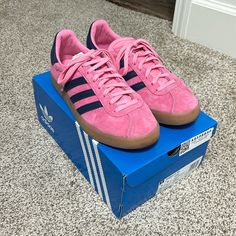 Adidas Gazelle Bliss Pink Dark Blue- Sold Out In Stores And Online. Only Worn For A Half Of A Day And Realized They Didn’t Fit. In Original Box, Like New. Womens Size 7, But Adidas Shoes Fit More Like A Womens 7.5. Adidas Gazelle Pink, Pink Dark, Shoes Adidas, Pink Adidas, Pink Shoes, Adidas Gazelle, Fit In, Adidas Shoes, Adidas Women