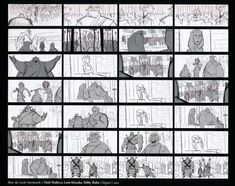 an animation storyboard with many different scenes