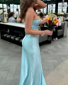 Knot Satin Fitted Long Party Dress in aqua color ❤ Price: $148 Search 3935 in the bio link. . . . #promdress #formaldress #prom2025 #partydress Yellow Satin, Aqua Color, Dress Formal, Satin Material, Party Dress Long, Sweetheart Neck, Long Prom Dress, Formal Dress, Sweetheart Neckline