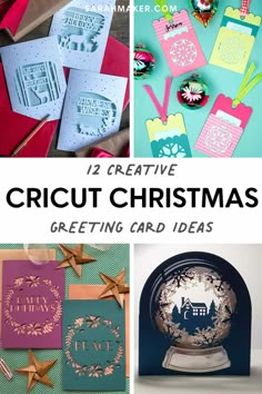 twelve creative christmas card ideas with text overlay that reads 12 creative cricut christmas greeting card ideas