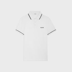 classic polo shirt in cotton piqué - OFF WHITE / BLACK | CELINE Classic White Polo Shirt With Ribbed Collar, Classic Polo Shirt With Striped Johnny Collar, Collared Polo Shirt With Embroidered Logo For Work, Collared Polo Shirt With Embroidered Logo, Luxury Polo Shirt With Striped Collar, Elegant White Polo Shirt With Ribbed Collar, White Polo Shirt With Ribbed Collar For Work, Classic White Polo Shirt With Embroidered Logo, Luxury Formal Polo Shirt With Collared Neckline