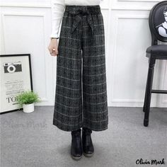 Olivia Mark - Womens Wide-Leg Trousers - High Waist Loose-Fit Straight Pants - Ankle-Length Stylish Denim Skirt, Belted Midi Skirt, Trousers Women Wide Leg, Midi Skirt Pencil, Straight Trousers, Fitted Trousers, Ankle Length Pants, Waist Circumference, Shoulder Crop Top