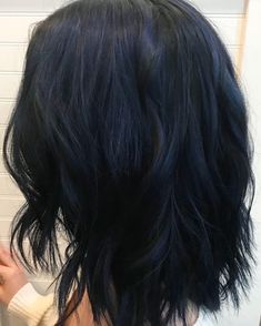 Dark Blue Hair On Black Hair, Navy Dyed Hair, Blue Black Hair Short, Dark Blue Hair Dye Ideas, Blue On Dark Hair, Navy Blue Hair Short, Dark Blue Hair Short, Short Blue Black Hair, Very Dark Blue Hair