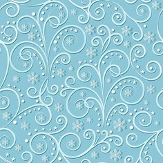 a blue background with white swirls and snowflakes